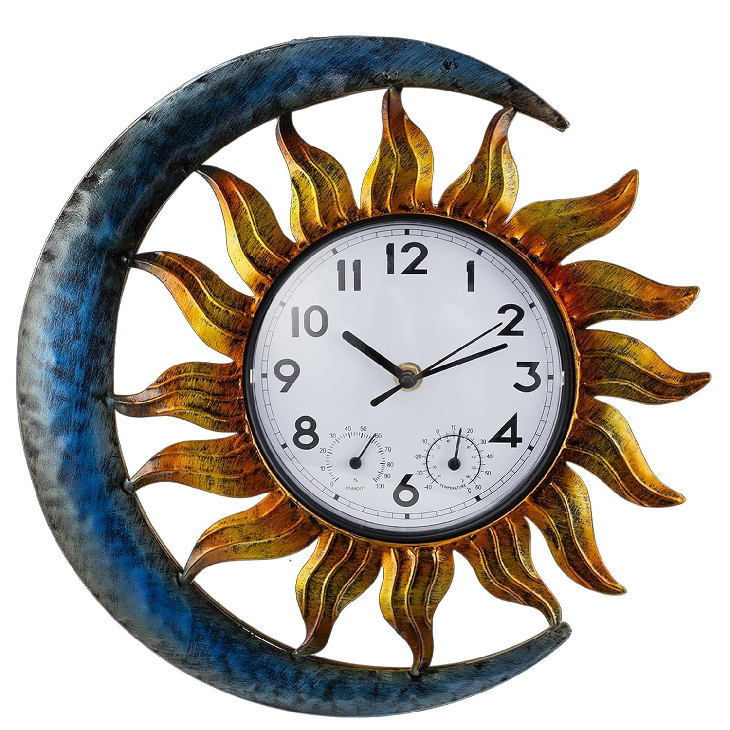 Sun and Moon Outdoor Wall Clock Solar Powered Patio Living Room Decorative