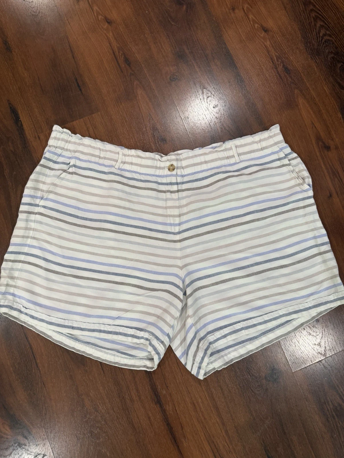 J.Jill Women’s Striped Linen/Rayon Chino Shorts w/ Pockets 4X White Blue Gray