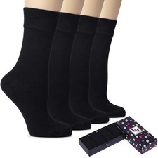 Hugh Ugoli Women's Rayon Thin Crew Socks for Dress 8-11, Black 4 Pairs 