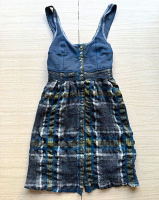 Free People Women s Blue Plaid Button-Front Mini Dress XS