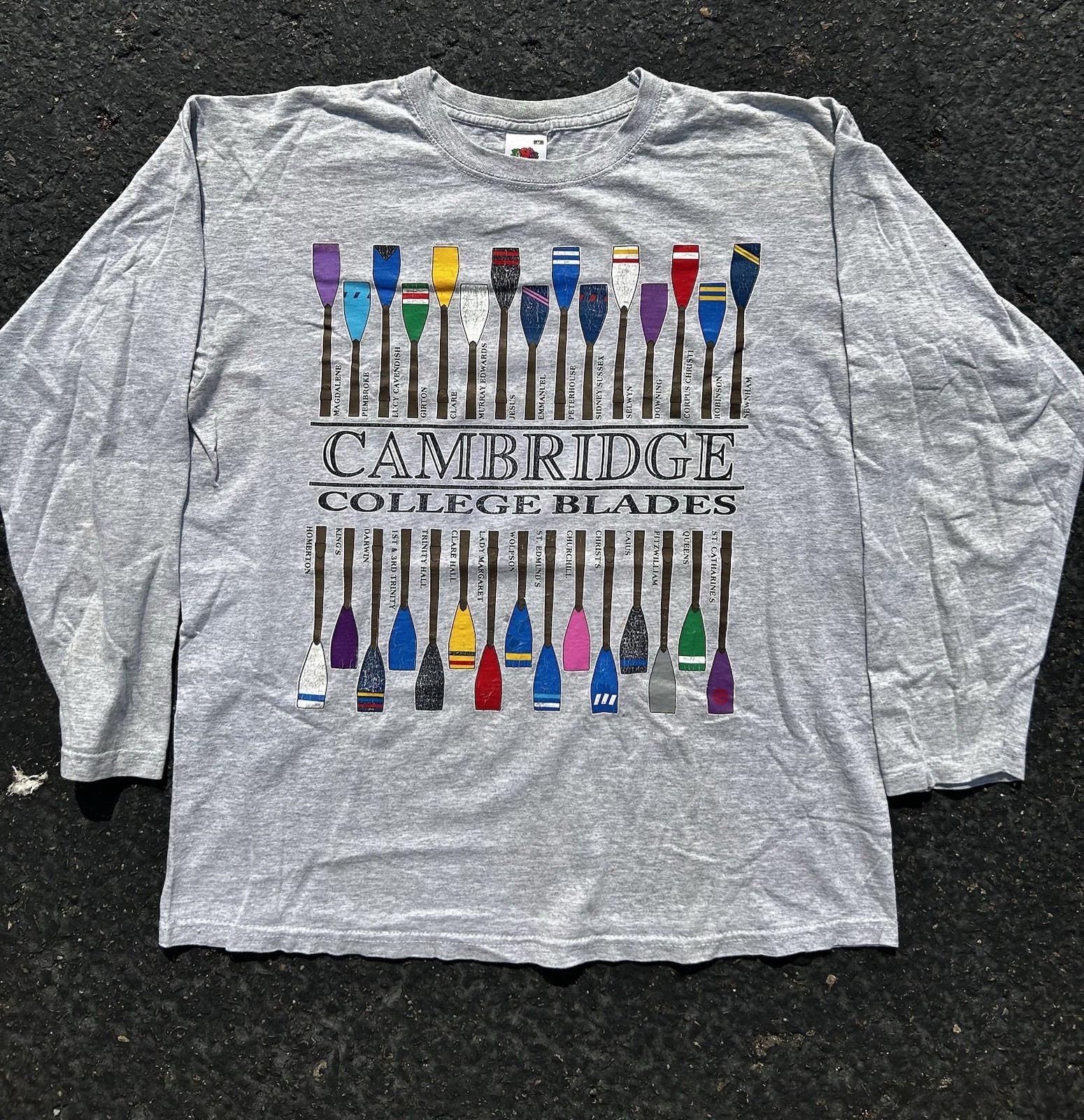 FILA Camicia manica lunga canottaggio collegiale remi lame squadra bandiere taglia M vintage Y2K