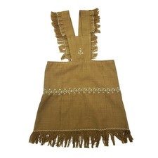 Handmade Embroidered Girls Pinafore Dress Fringe Brown Tan White Boho Prairie