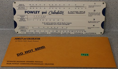 #ad Hutton Rifle Ranch 1965 POWLEY PSI Chamber Pressure Calculator Slide Rule MINT $74.95