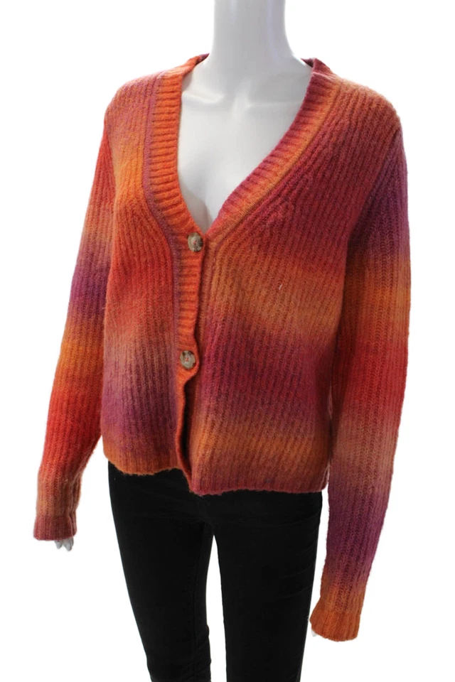 Cárdigan Suéter Top Naranja Maeve Anthropologie Mujer Estampado Cuello en V Talla XS Foto 2 de 4