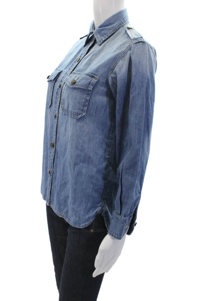Camisa vaquera Current/Elliott para mujer con cuello delantero con botones manga larga azul talla 0 Foto 2 de 4