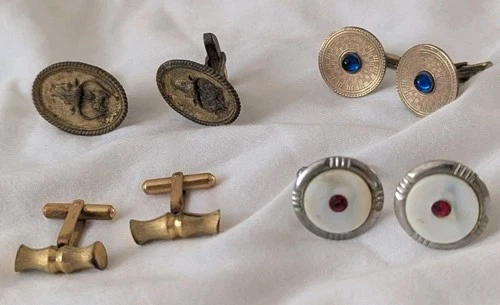 4 Pair Lot Men's VINTAGE CUFFLINKS 1920s ART DECO Manleigh Costume Jewelry Swank