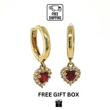 14k Yellow Gold Halo Birthstone Heart Shaped Huggie Earrings for Women