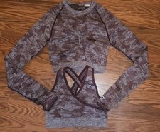 Womens Gymshark Set Crop Top And Sportsbra XS Red Camo Juniors Workout Gym