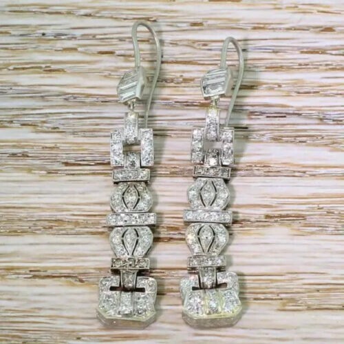 Orecchini Pendenti Donna Diamante Simulati Taglio Rotondo 3,00 Ct in Argento 925 - Foto 3 di 6