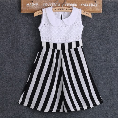 2015 Children Baby Girls Princess Party Dress Lace Flower Stripe Gown Dress 2-7Y - Picture 4 of 5