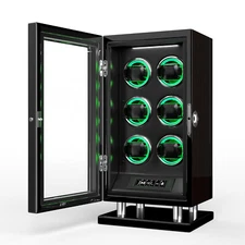 New Automatic 6 Watch Winder Box Display LCD Fingerprint Unlock RGB/LED Light US