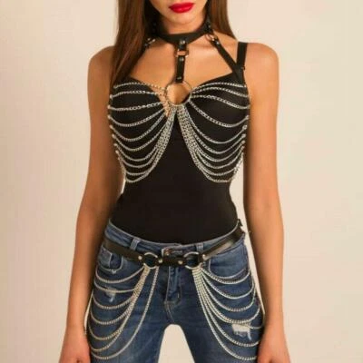 MARKENLOS Punk Gothic Bh Leder Kette Body Harness Gürtel Körper Sex Bondage Top Brustgurte