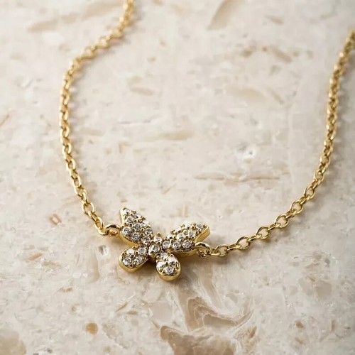 0.60Ct Round Natural Moissanite Butterfly Women Anklet 14K Yellow Gold Plated - 第 2/7 張圖片