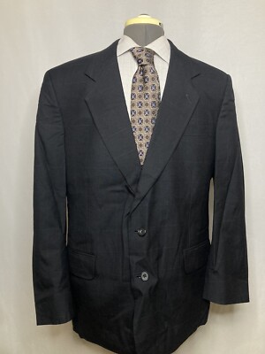 Mens Blazer 43R Navy Blue Check Wool 2 Button XL 47'' Sport Coat Suit Jacket