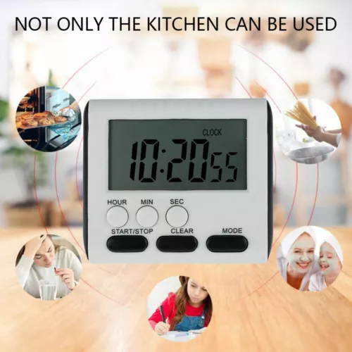 LCD Digitale Grande Cucina Cottura Timer Conto alla Rovescia Orologio Forte Sveglia Magnetica - Foto 9 di 10