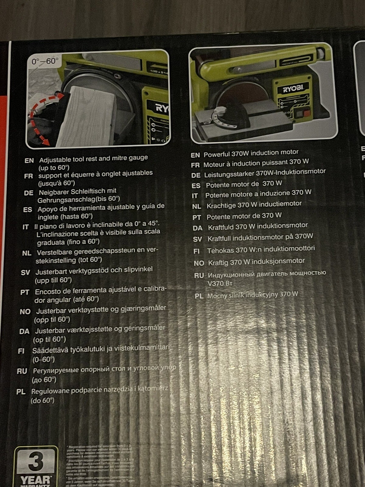 Ryobi Disc And Belt Sander 370w Motor Woodwork Adjustable Mitre Gauge