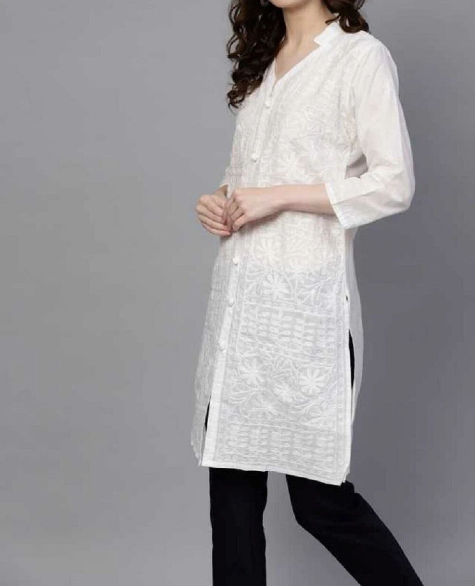 Ladies white kurta clearance design