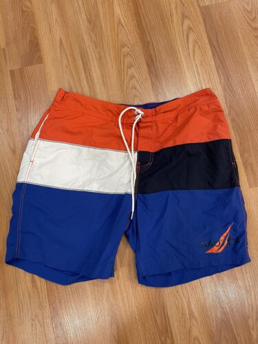 Nautica Lined Swim Trunks Shorts XL  Orange Multicolor Summer EUC - Afbeelding 1 van 5