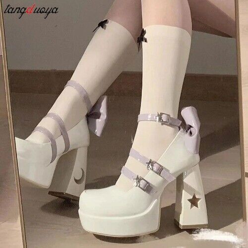 Women's Platform Block Heel Pumps Ankle Strap Casual Office Shoes-image