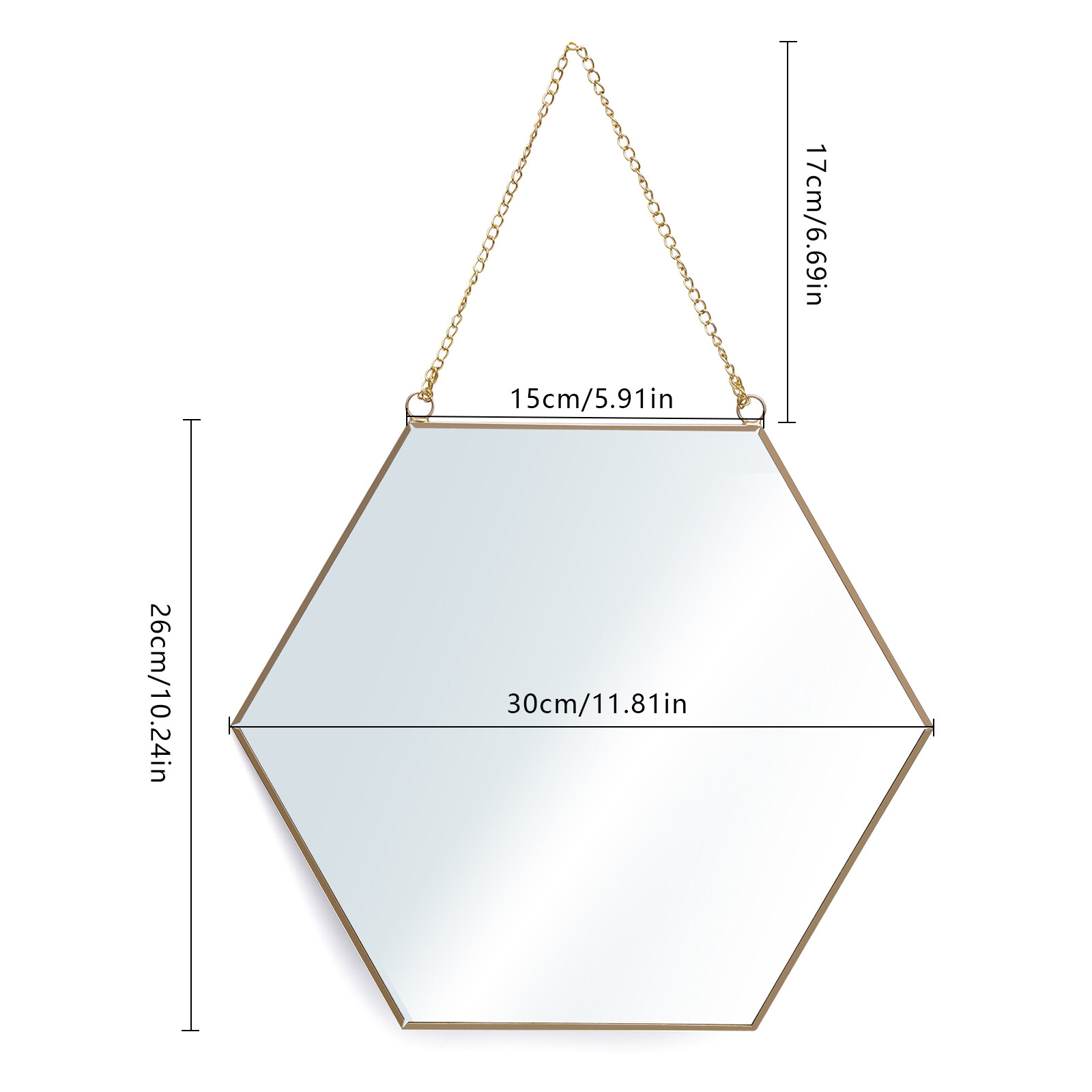 Wall Mirror with Hanging Chain Gold Frame Decorative Beveled Vanity