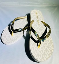 L K Sz 6 NWT Michael Kors Mini Jet Set Logo Flip Flops Vanilla/Gold w/Duster