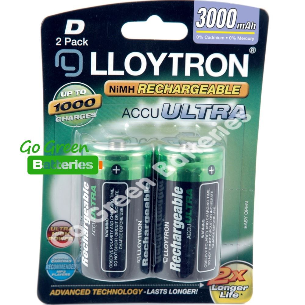LLOYTRON NiMH Rechargeable AccuUltra Batteries / D D Size 3000mAh (2 Pack) - Image 3