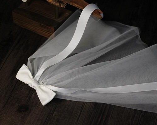 Fairy Bowknot Mesh Soft Tulle Veil Bridal Headwear Bow-knot Ribbon Wedding Veil - Picture 5 of 30