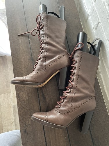 Michael Kors Brown Leather Lace Up Calf Height Women Boots Sz 9.5 M Made Italy - Picture 3 of 23