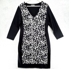Nine West Black & White Long Sleeve Sweater Knit Dress Womens M Long Sleeve
