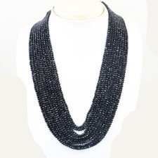 420.00 Cts Earth Mined 10 Strand Black Spinel Round Cut Beads Necklace DG 