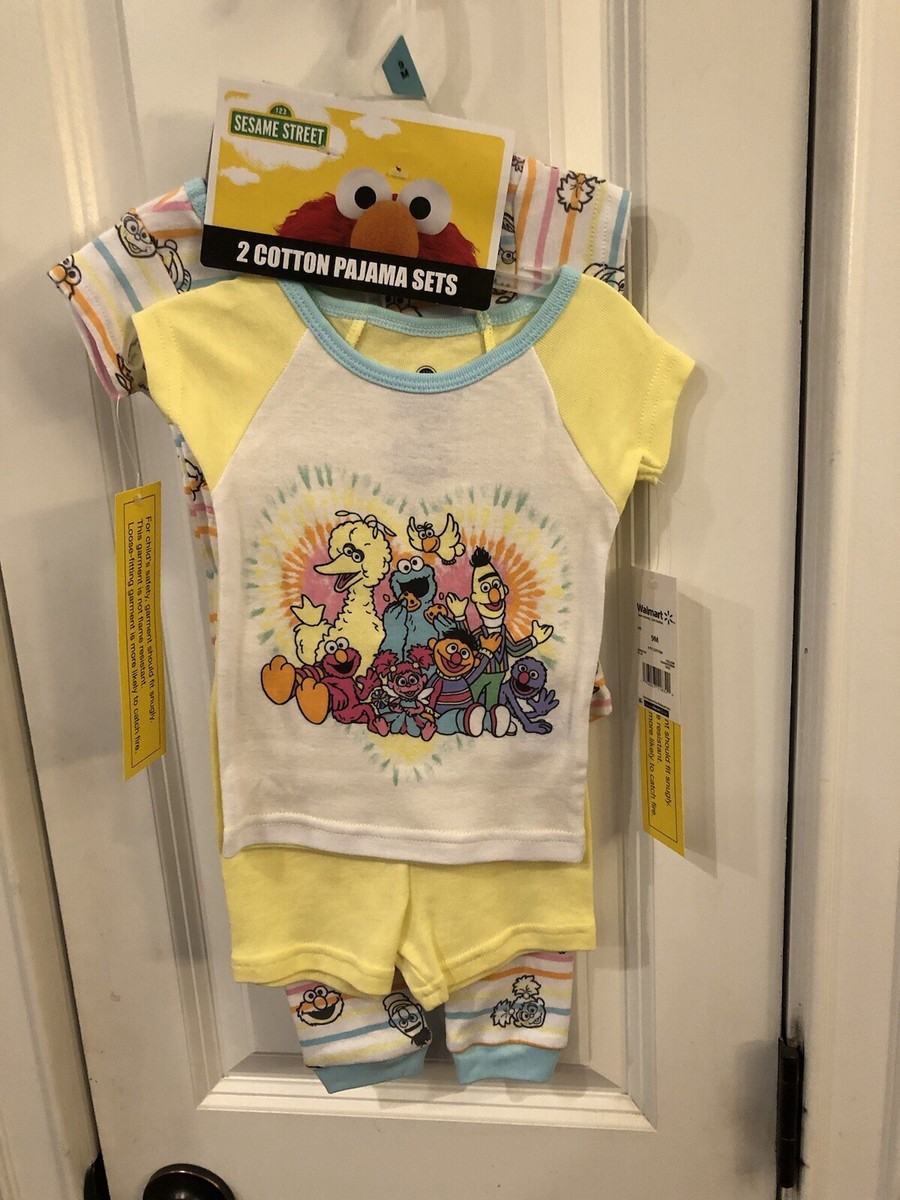 Sesame Street Infant Girls Piece Yellow Blue Elmo Pajama Sleep