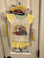 Sesame Street Infant Girls 4 Piece Yellow  Blue Elmo Pajama Sleep Set SKU WR