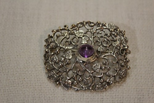 Broche Toulhoat Argent Massif - Motif Vigne Et Améthyste - Style Celte Bretagne - Neuf