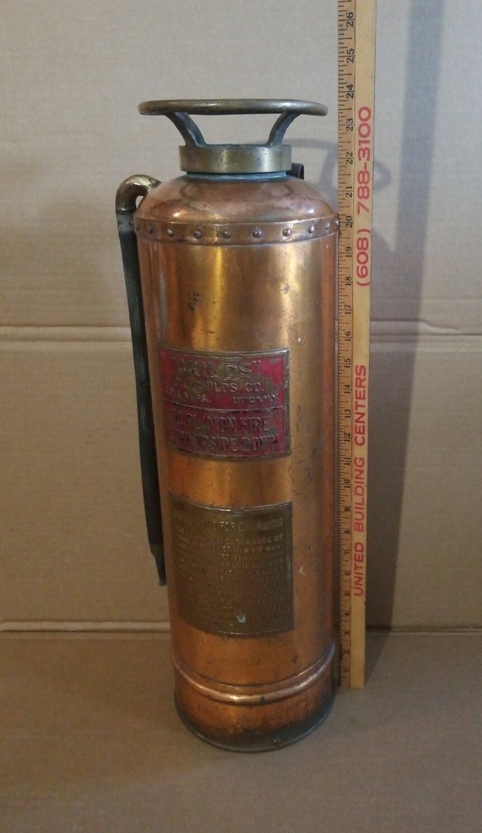 VINTAGE CHILDS COPPER AND BRASS FIRE EXTINGUISHER with