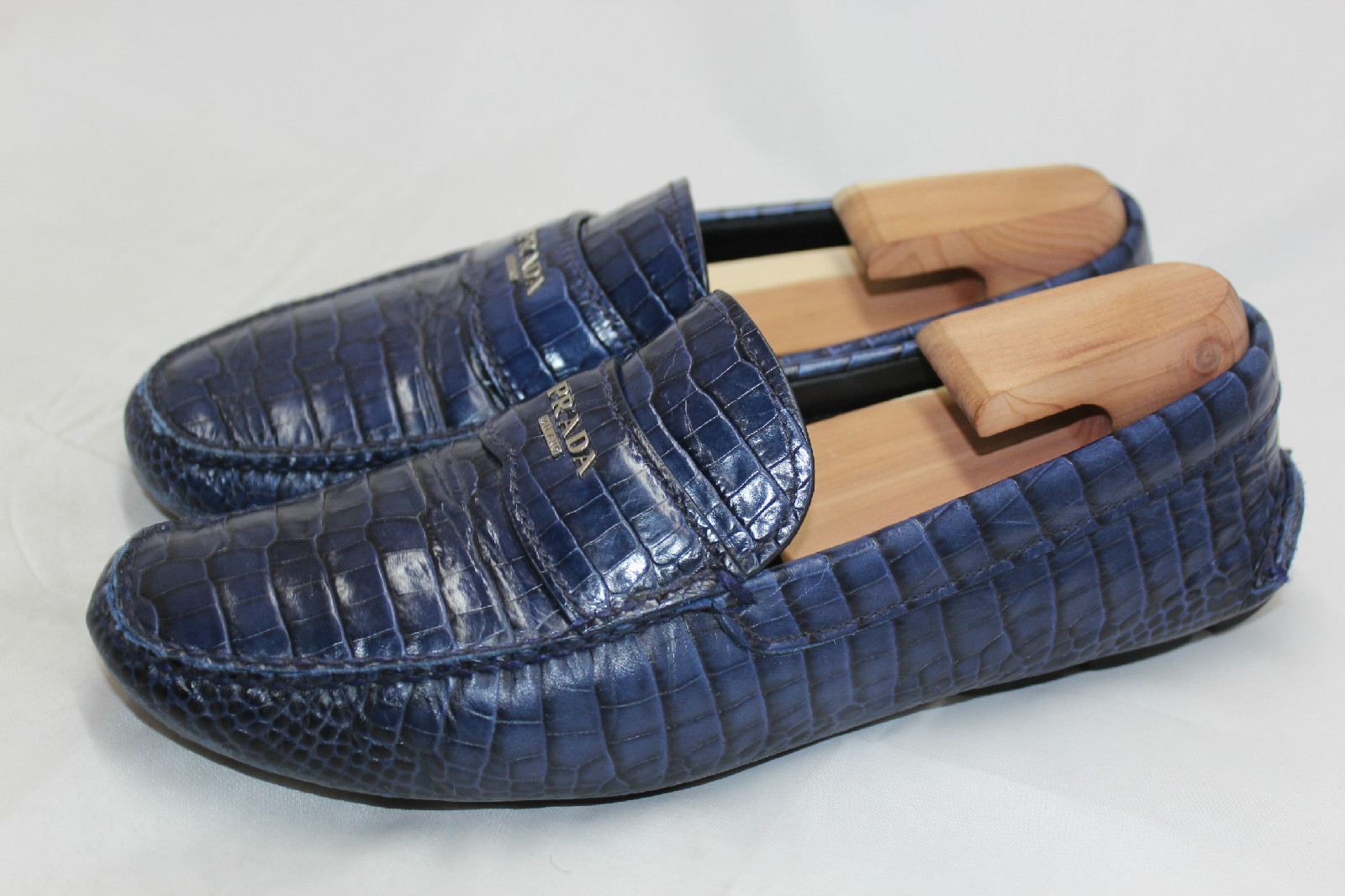 PRADA Croc Embossed Driving Logo Loafer Royal Blue … Gem