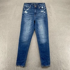 American Eagle Jeans Womens 0 Long Mom Jean Stretch Distressed 90s Retro Denim