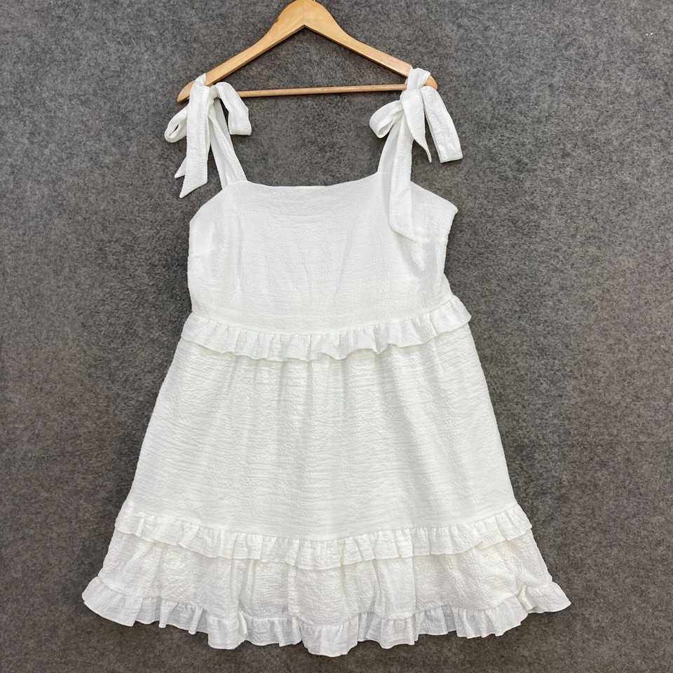 Atmos & Here Dress Womens 14 White Adjustable Straps Fit & Flare Summer 5010