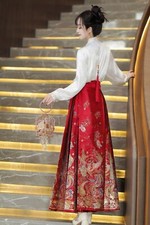 Lady Horse-Face Long Skirt Retro Chinese Phoenix Style Hanfu Lace Up Long Skirt