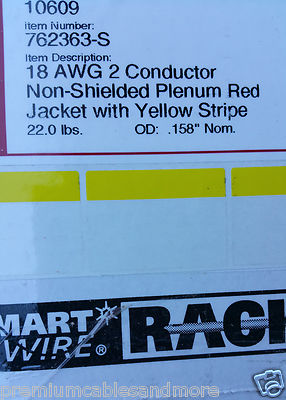 Windy City Smartwire 762363-S 18/2C Solid Plenum Fire Alarm Cable Red+Yel /100ft