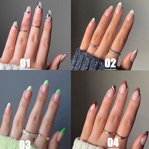 Cover Manicure Tool Wearable French Fake Nails Almond False Nails Nail Tips - Picture 2 of 12