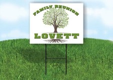 LOVETT FAMILY REUNION GR TREE 18 in x24 in Yard Sign Road Sign with Stand