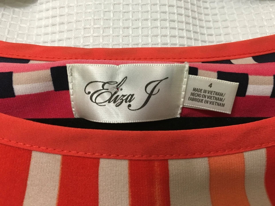 ELIZA J полоски эластичной оболочка платье размер 4 оранжевый розовый черный длинный Slv D1 - Изображение 4 из 4