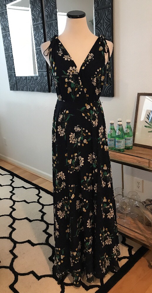 Lulus Navy Blue Floral Print Maxi Dress Wedding Guest Bridal M