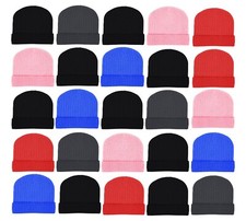 25 Pack Kids Winter Beanies, Knitted Cuffed Stretchy Boys Girls Toboggan Cap