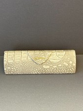 SAMA EYEGLASSES GRAY LEATHER REPTILE PRINT TRIANGLE HARD CASE w MAGNETIC CLOSURE