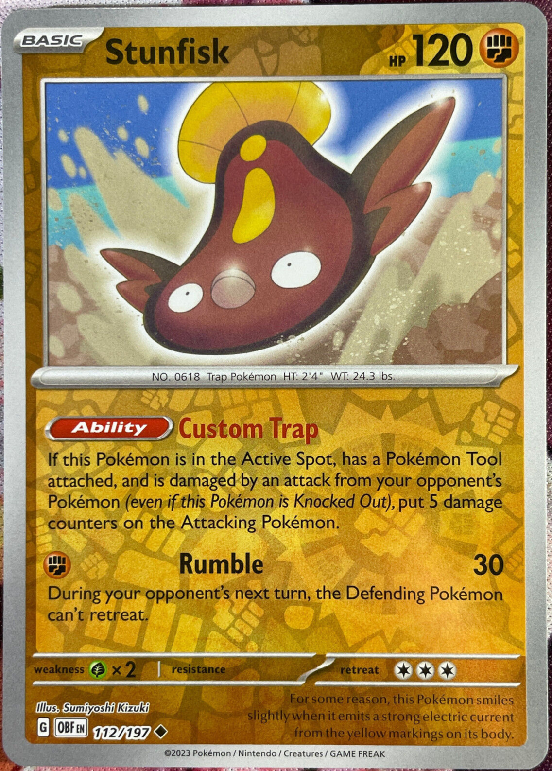 Stunfisk Reverse Holo - 112/197 - Obsidian Flames Pokemon 2023