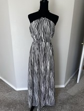 Express Black White Striped Halter Maxi Dress Ring Neck NWT Size XS