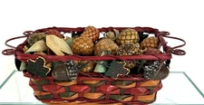 Wicker Metal Harvest Basket Fall Thanksgiving Acorns Leaves & Filling Palm Nuts