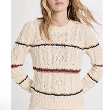 Veronica Beard Bruna Cream Cable Knit Sweater Size S Stripe
