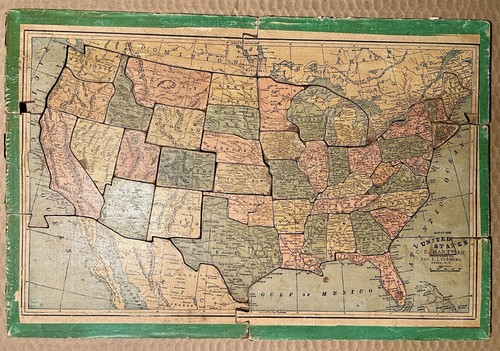 Antique Clemens’ Silent Teacher Dissected Map Of The United States Puzzle